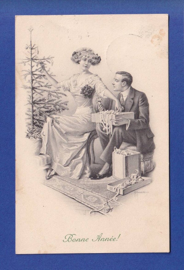 NOUVEL AN - Couple - Sapin - 1925