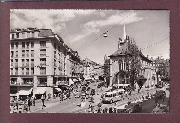 LAUSANNE - Place et Eglise St. François - Bus - 1956