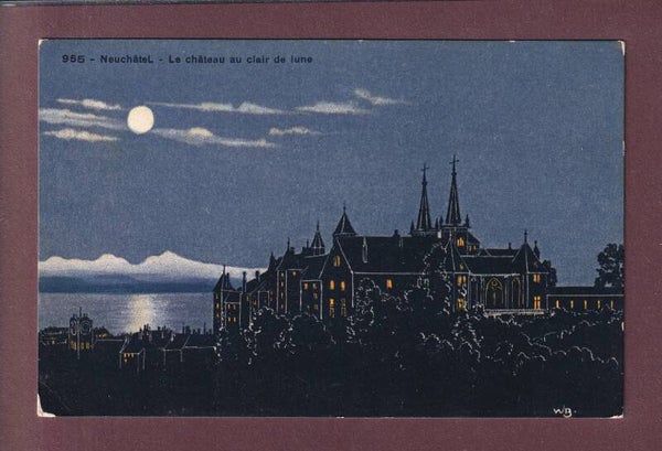 NEUCHÂTEL - Le Château au clair de lune // léger pli d'angle //