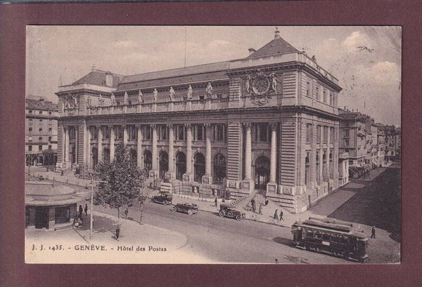 GENEVE - Hôtel des Postes Tram Auto - 1928 // pli d'angle //