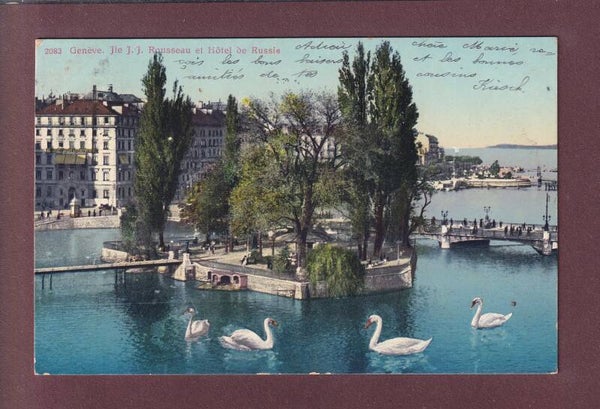 GENEVE - Île Rousseau - Cygnes - 1914