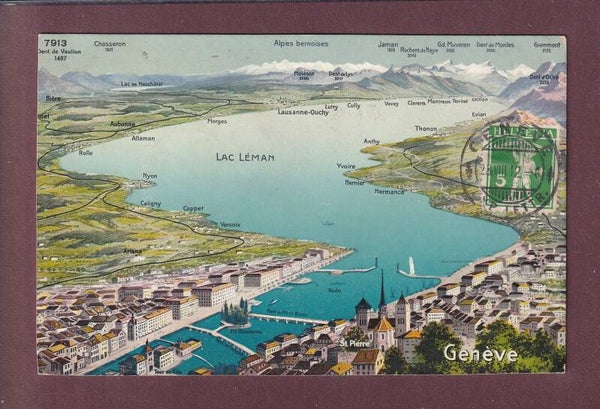 GENEVE et le Lac Léman - Vol d'oiseau - 1912