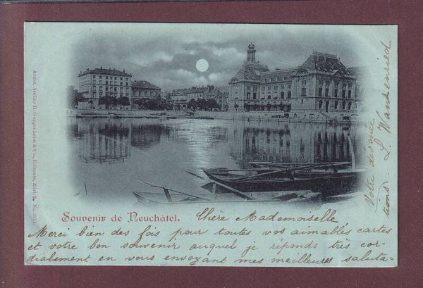 Souvenir de NEUCHÂTEL - Clair de lune - 1898 // pli //