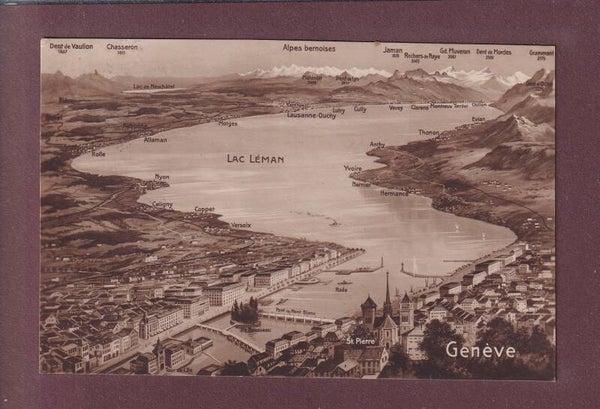 GENEVE et le Lac Léman - Vol d'oiseau - 1920