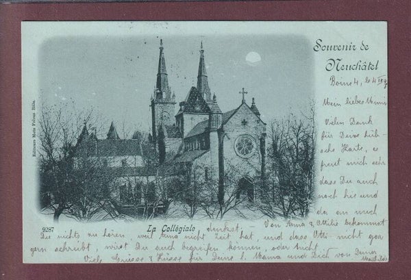 Souvenir de NEUCHÂTEL - Collégiale - Clair de lune - 1898