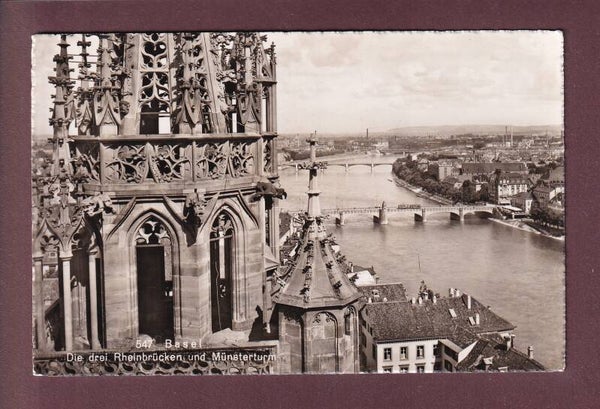 BASEL - Die drei Rheinbrücke - Münsterturm - 1957