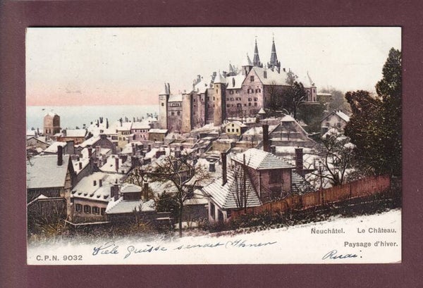 NEUCHÂTEL en hiver - Château - 1908 CPN // léger pli //