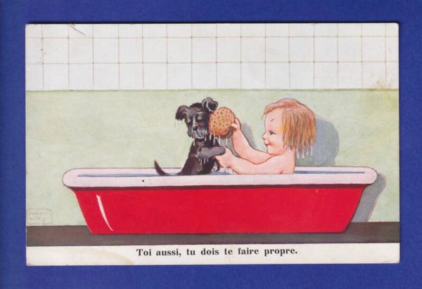 ENFANT - Bain avec le chien - John Wills // déchirure //