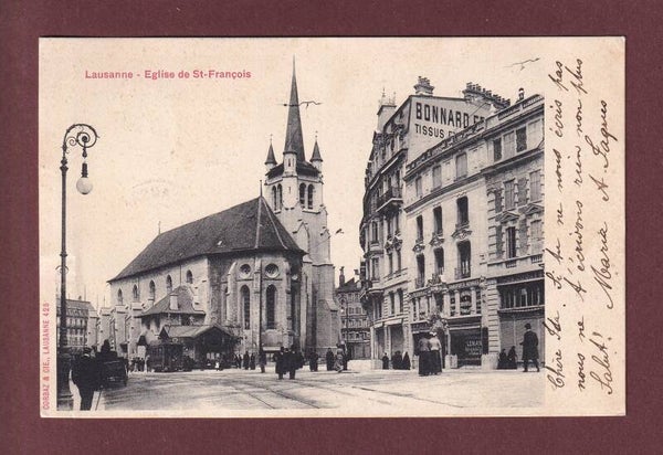 LAUSANNE - Eglise St. François - Enseignes - Tram - 1904