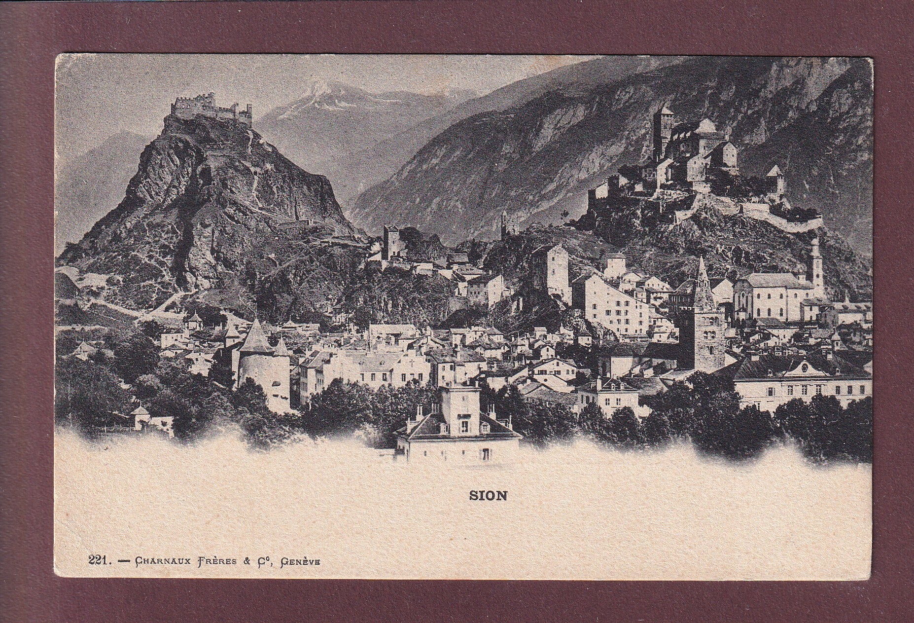 SION - Valère et Tourbillon - 1902 Charnaux Frères  // pli d'angle //