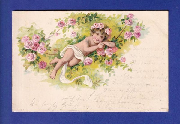 ENFANT - Bambin dans les fleurs - Carte gauffrée