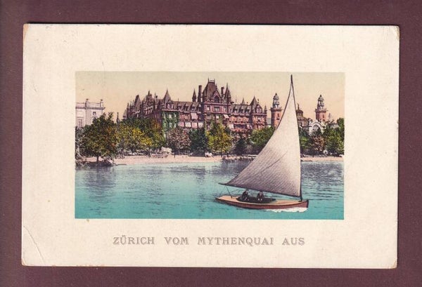 ZÜRICH vom Mythenquai aus - Segelschiff - 1909 // Eckbug //