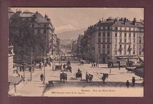 GENEVE - Rue du Mont-Blanc - Attelages - Tram - 1914