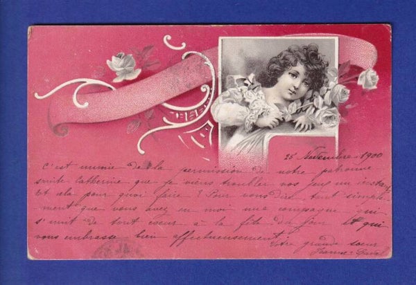 ENFANT - Jeune fille et roses - 1900