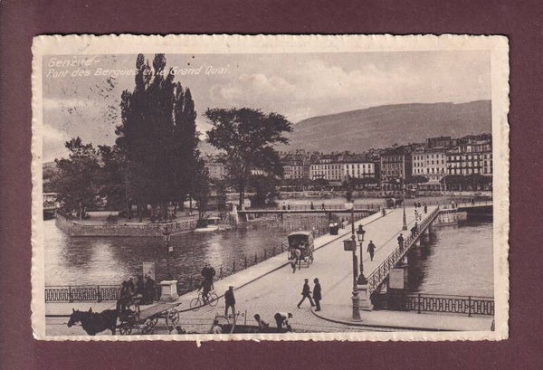 GENEVE - Pont des Bergues - Attelages - 1917