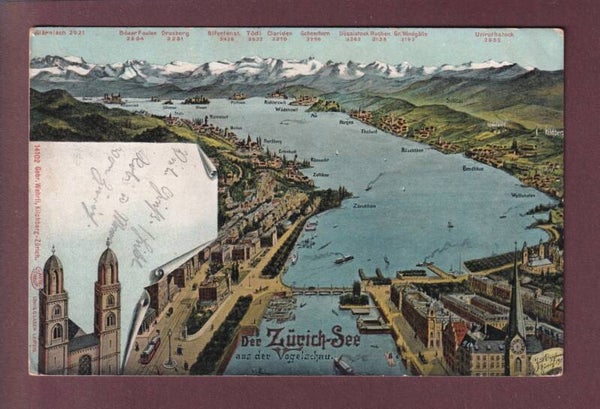 ZÜRICH-SEE aus der Vogelschau - 1906