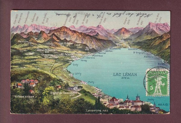 LAUSANNE et environs - Vol d'oiseau - 1909 // pli d'angle //