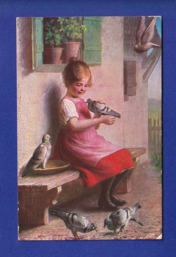 ENFANT - Jeune fille et pigeons