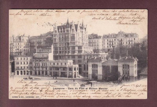 LAUSANNE - Gare du Flon et Maison Mercier - 1904 // pli d'angle //