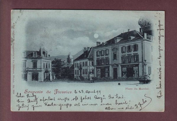 Souvenir de FLEURIER - Place du Marché Clair de Lune - 1899