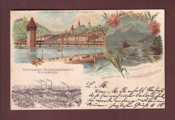 Gruss vom VIERWALSTÄTTERSEE - Hoffmann's Stärkefabriken Salzuflen - 1900 // Stempel Loch //