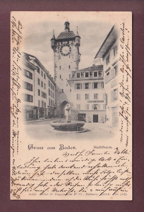 Gruss aus BADEN - Stadtturm - 1899