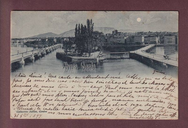 GENEVE - Clair de lune - Bonne Année - 1897
