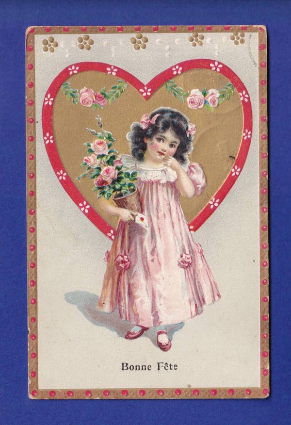 ENFANT - Jeune fille et fleurs - Cœur - Bonne Fête
