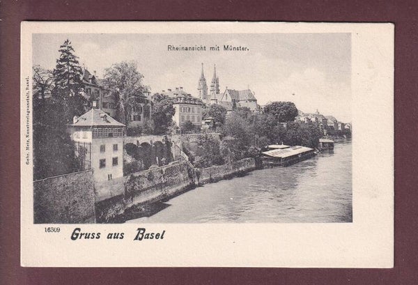 Gruss aus BASEL - Rheinansicht mit Münster