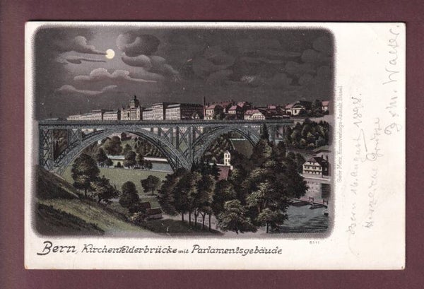 BERN - Kirchenfeldbrücke - Mondschein - 1898 // Falten //