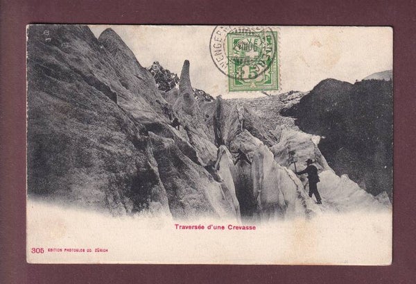 ALPINISME - Traversée d'une crevasse - 1906