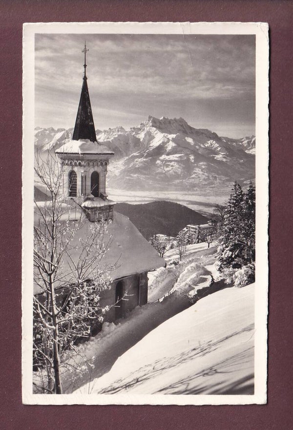 LEYSIN - Eglise catholique sous la neige - 1960 // pli //