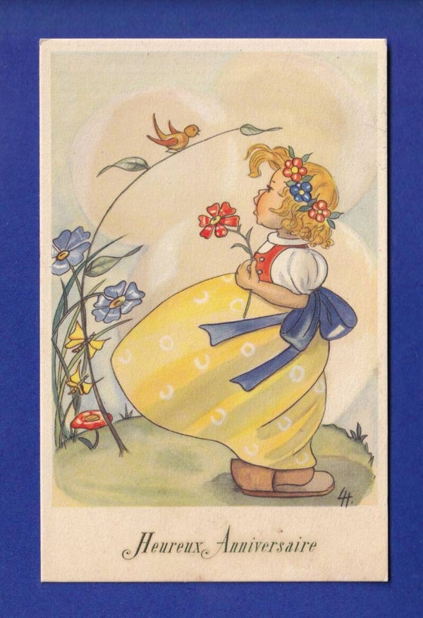 ENFANT - Jeune fille et fleurs - Heureux anniversaire