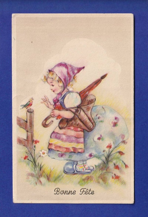 ENFANT - Jeune fille et fleurs - Bonne Fête // pli //