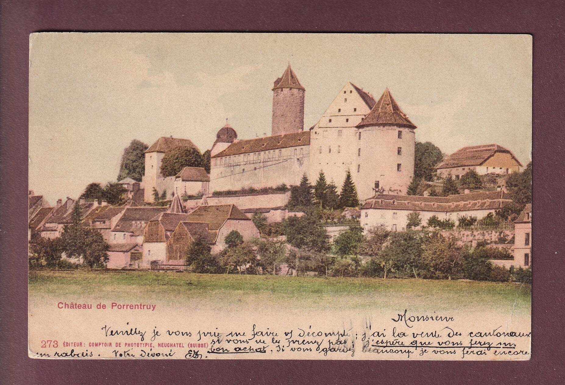Château de PORRENTRUY - 1902 CPN // pli d'angle //