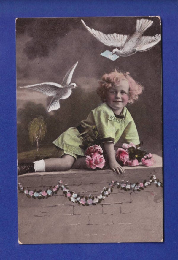 ENFANT - Jeune fille et fleurs - Oiseau