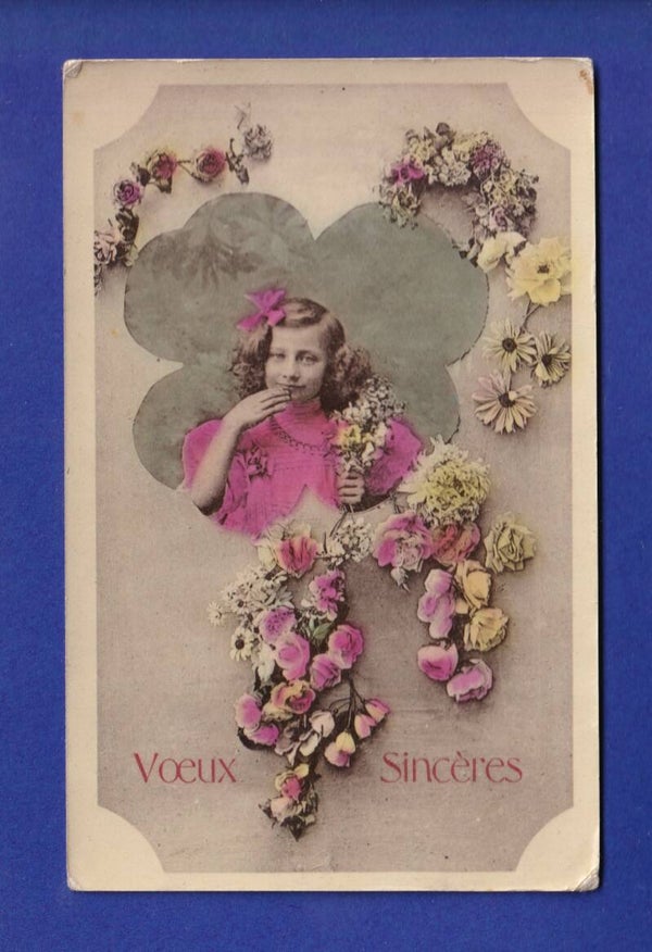 ENFANT - Jeune fille et fleurs - Vœux sincères