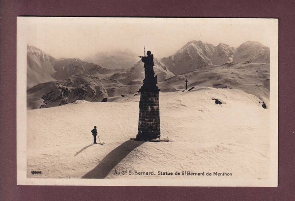 GRAND-SAINT-BERNARD - Statue et skieur