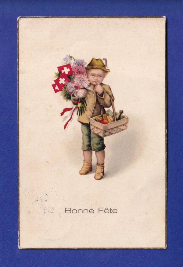 ENFANT - Jeune garçon - Drapeaux et fleurs - Bonne Fête