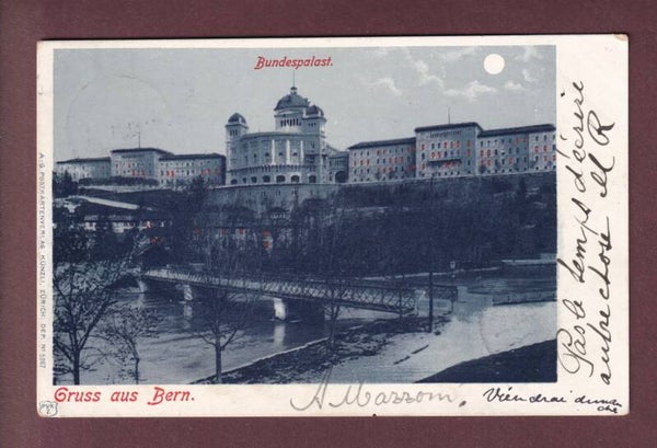Gruss aus BERN - Bundespalast - Mondschein - 1901