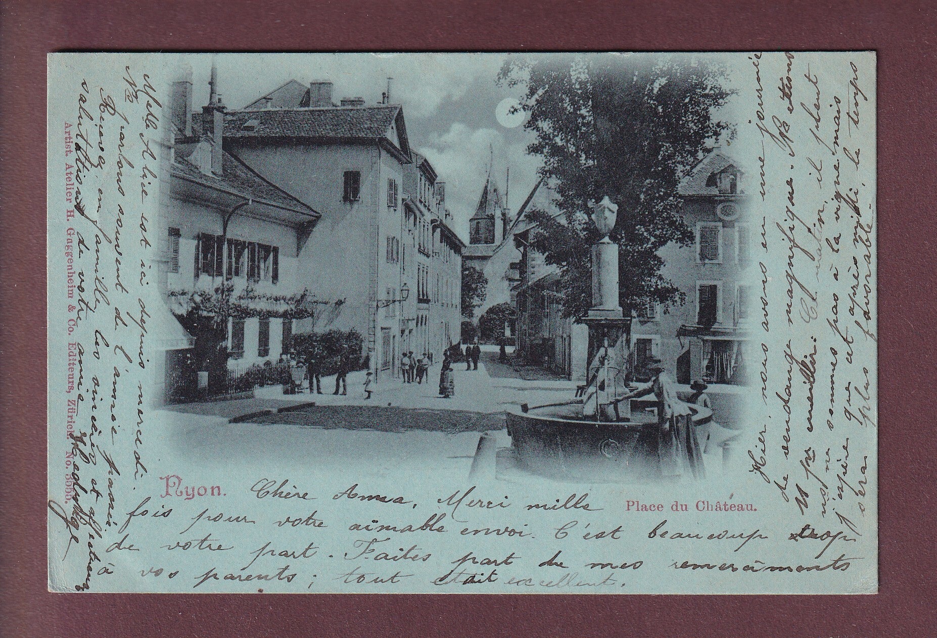 NYON - Place du Château  - Clair de lune - 1899