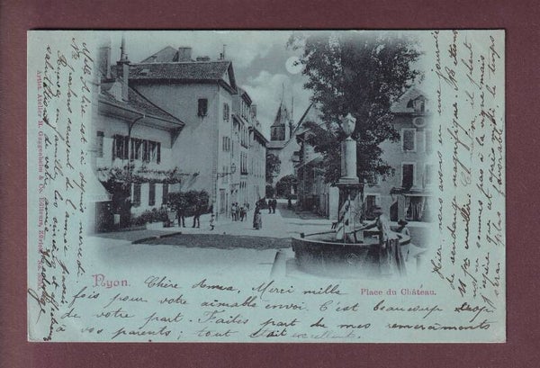NYON - Place du Château  - Clair de lune - 1899