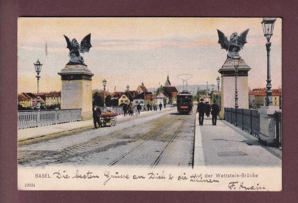 BASEL - Auf der Wettsteinbrücke - Tram - 1907