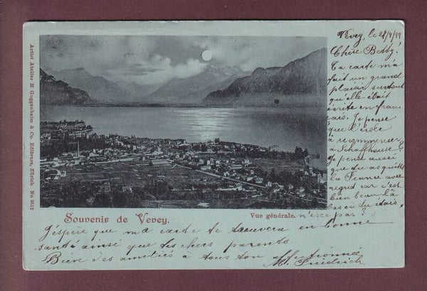 Souvenir de VEVEY - Clair de lune - 1899 // pli //
