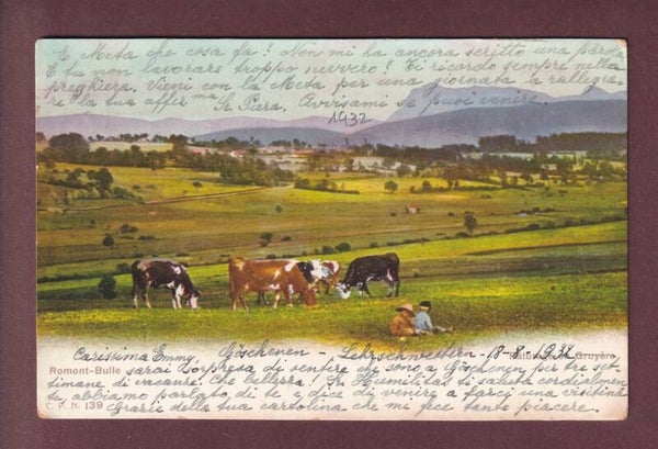 ROMONT-BULLE - Vaches - 1932 CPN
