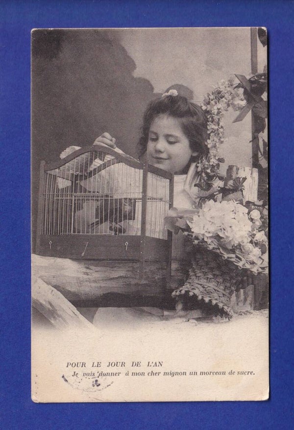 ENFANT - Jeune fille - Oiseau et fleurs