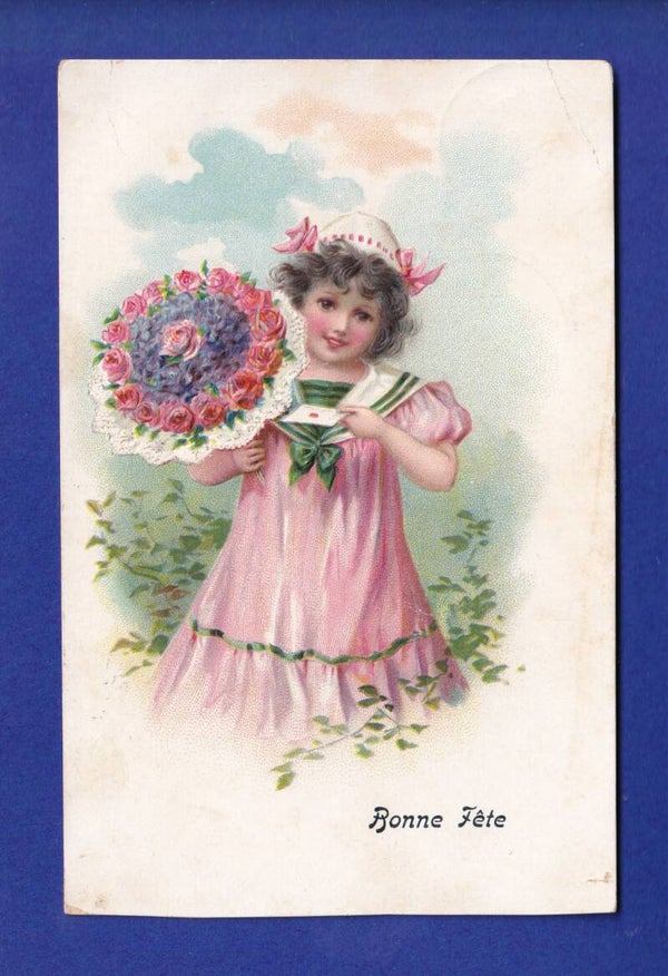 ENFANT - Jeune fille et fleurs - Bonne Fête // pli d'angle //
