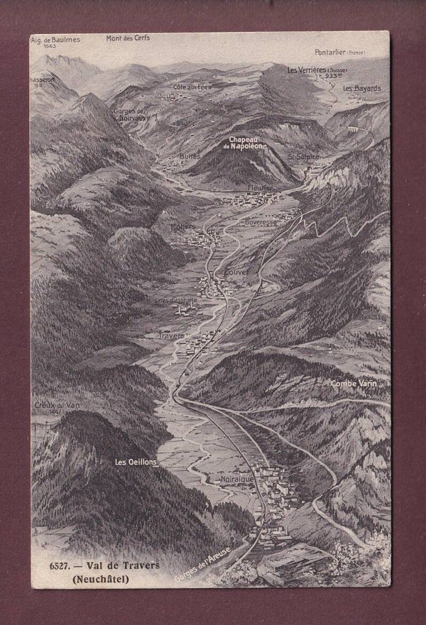 VAL DE TRAVERS - Vol d'oiseau - 1907 // pli d'angle //