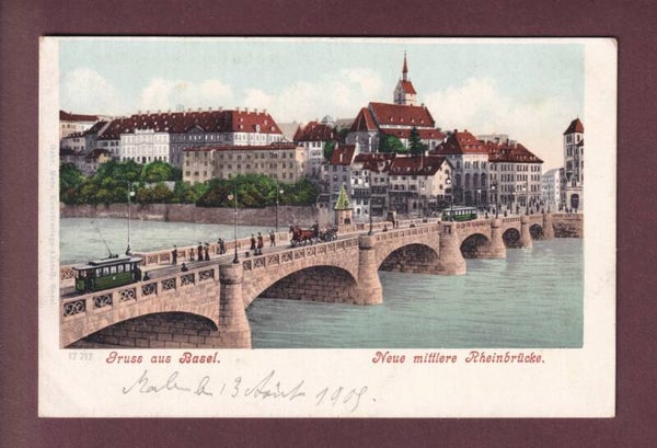 Gruss aus BASEL - Mittlere Rheinbrücke - Tram
