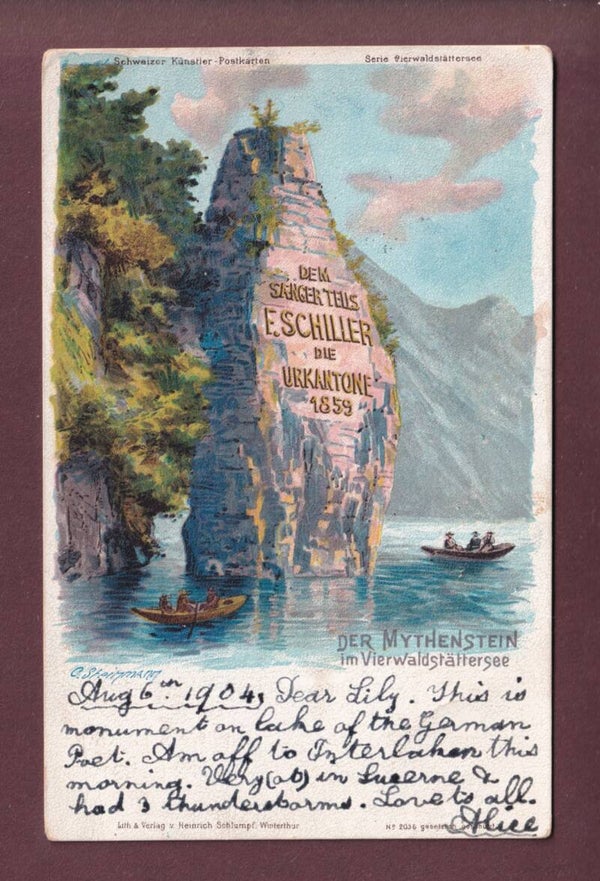 MYTHENSTEIN im Vierwaldstättersee - 1904 Litho Schlumpf